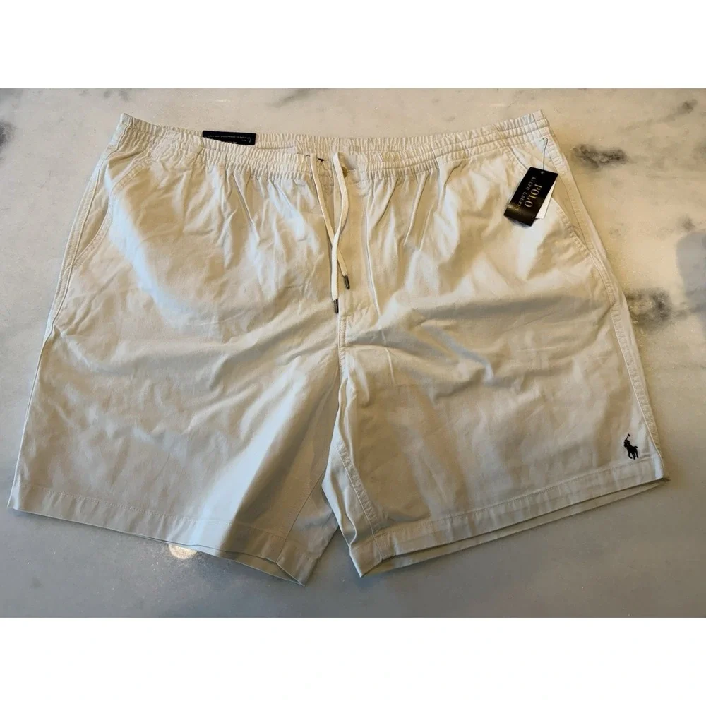 Polo Ralph Lauren Shorts Mens 4XB White Stretch Classic Fit Elastic Drawstring